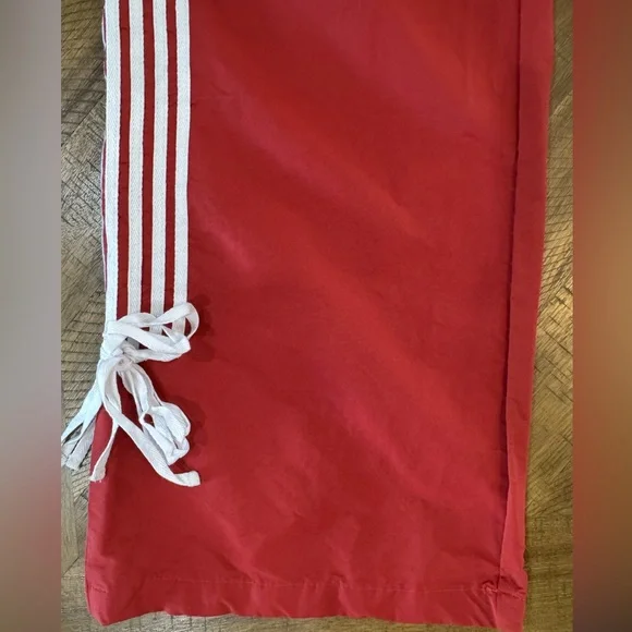 Cali1850 Muted Red Nylon Track Pants with White Stripe Ankle Ties Y2K NWOT - Picture 5 of 15